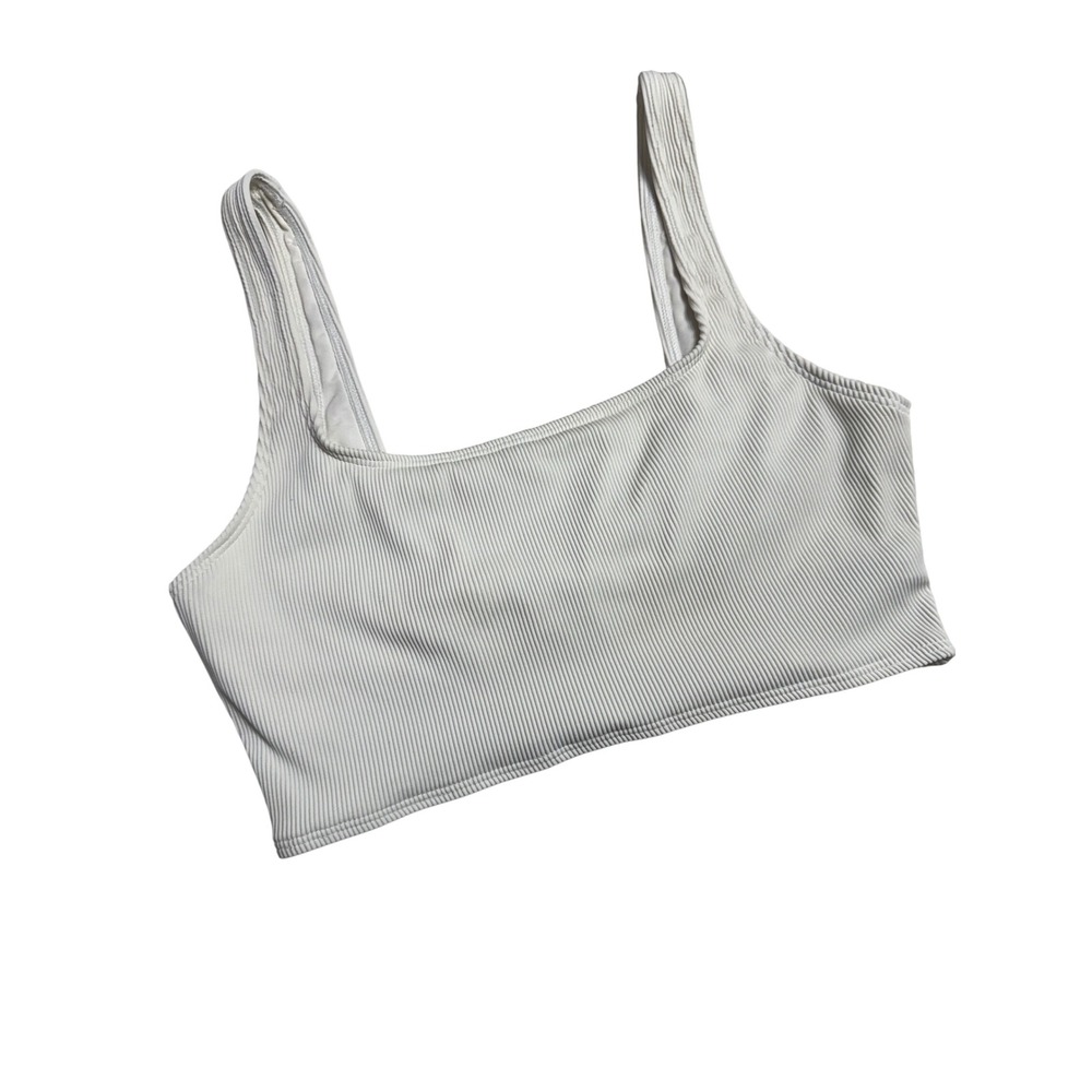 Aerie Ribbed Bralette Bikini Top Cream EUC Square Neck Cropped M